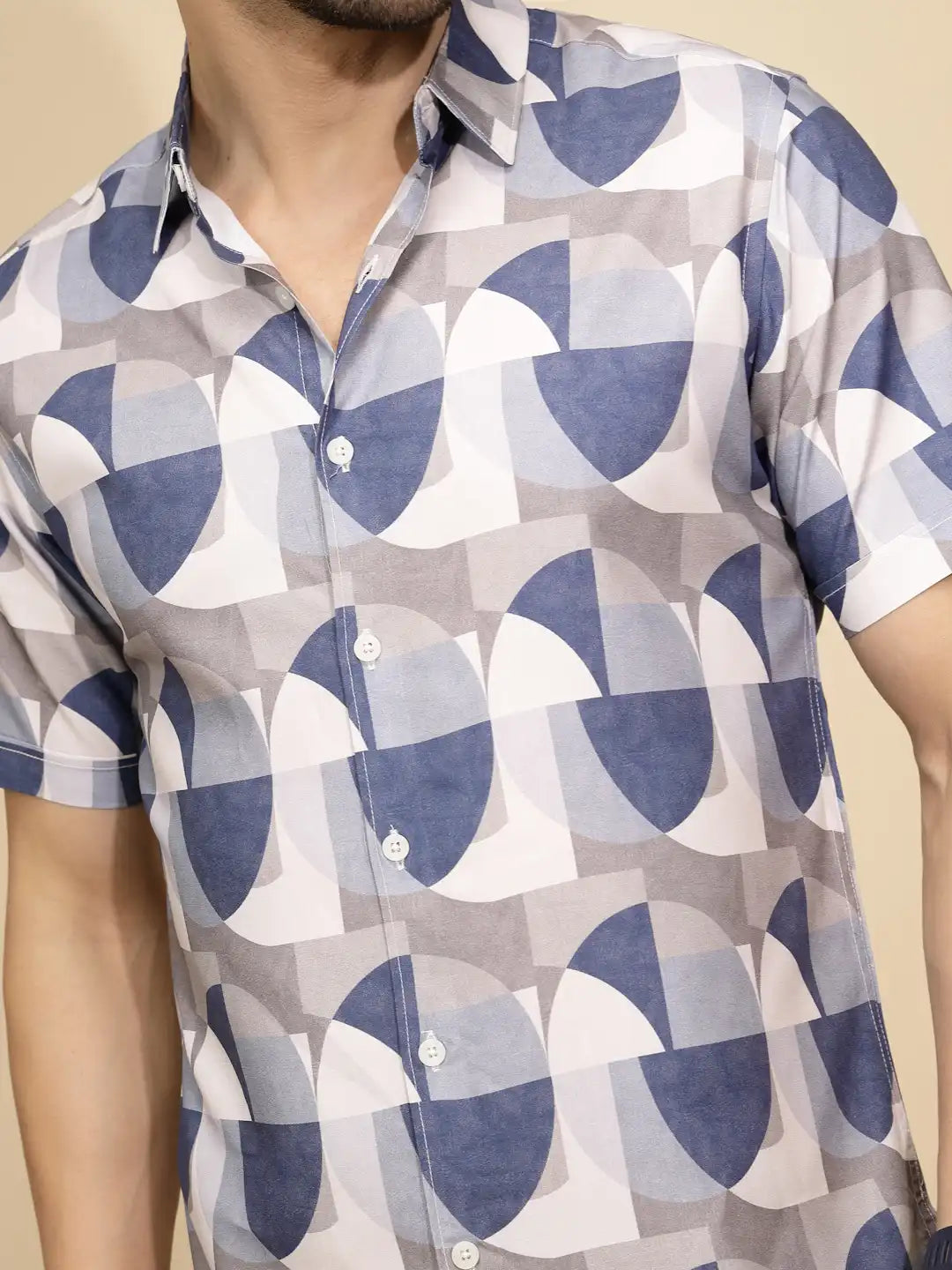 Blue Rayon Tailored Fit Shirt For Men - Global Republic