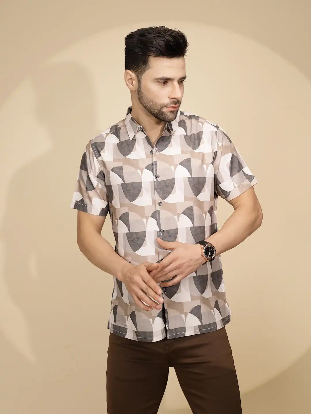 Brown Rayon Tailored Fit Shirt For Men - Global Republic