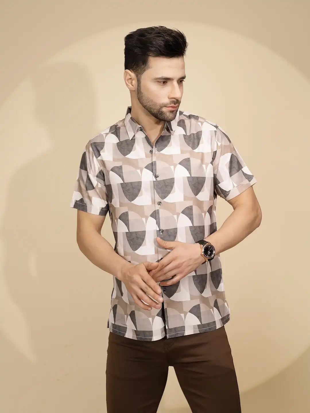Brown Rayon Tailored Fit Shirt For Men