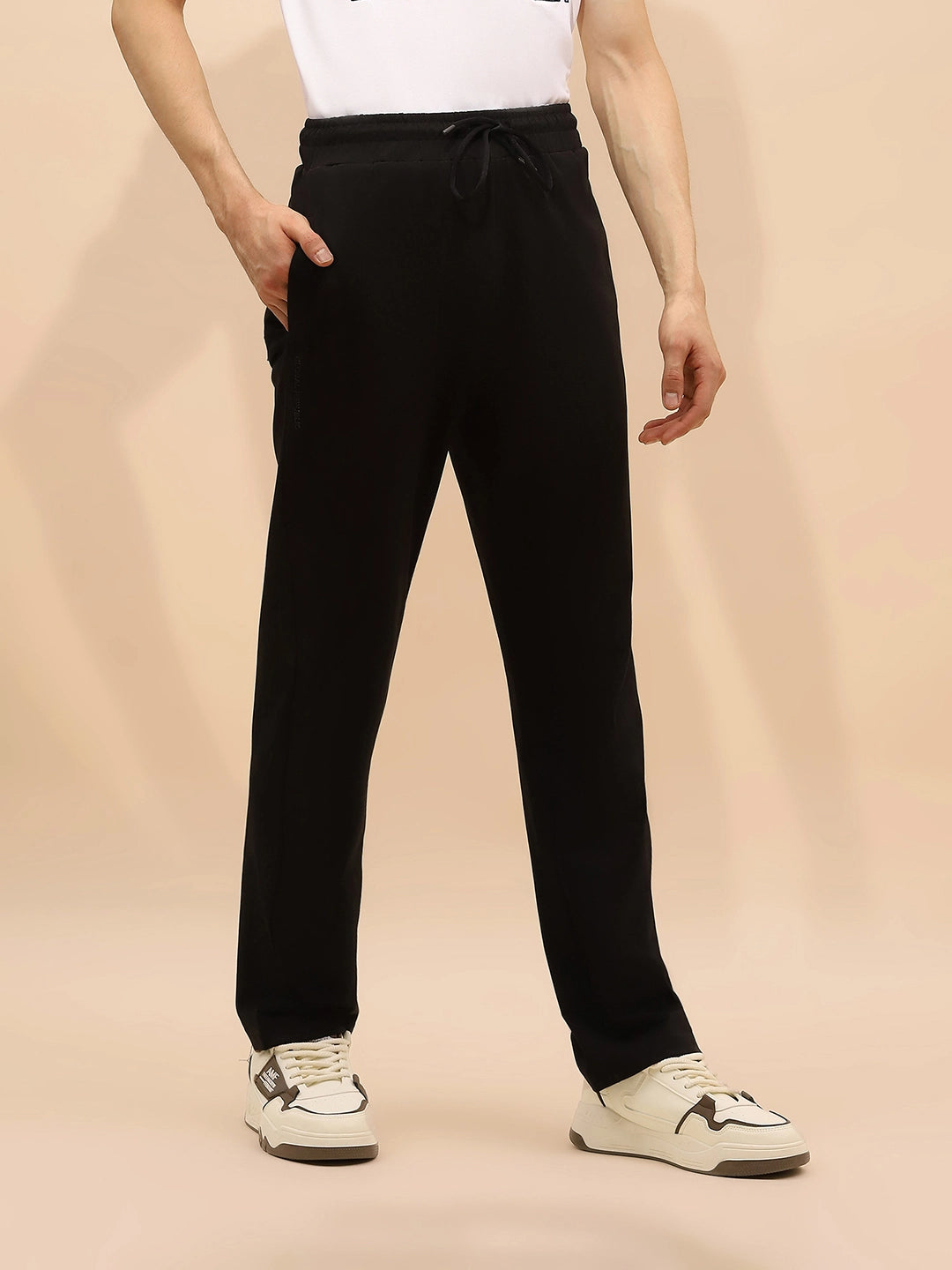 Black Cotton Regular Fit Blend Lower - Global Republic