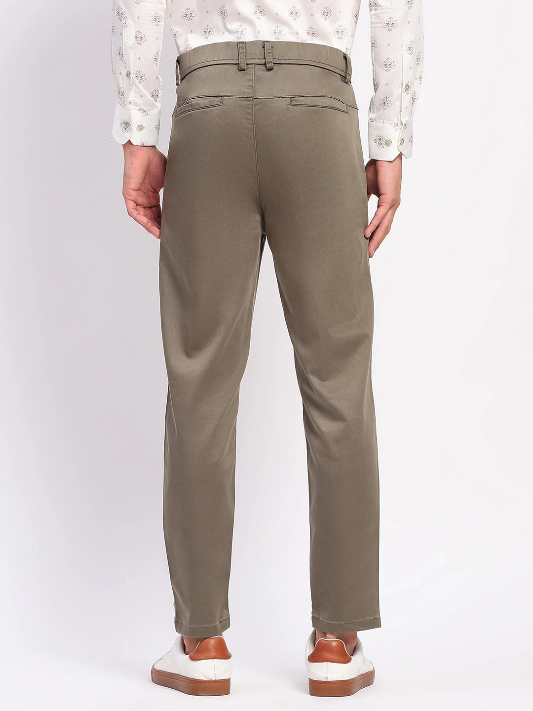 Sand Brown Stretch Straight Fit Trousers - Global Republic