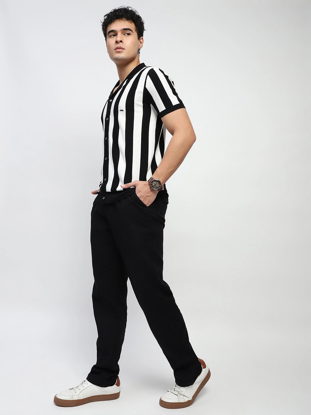 Monochrome Striped Viscose Shirt - Global Republic