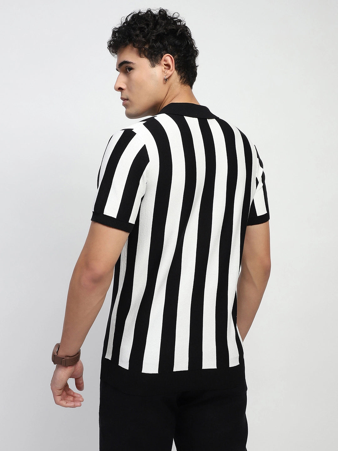 Monochrome Striped Viscose Shirt - Global Republic