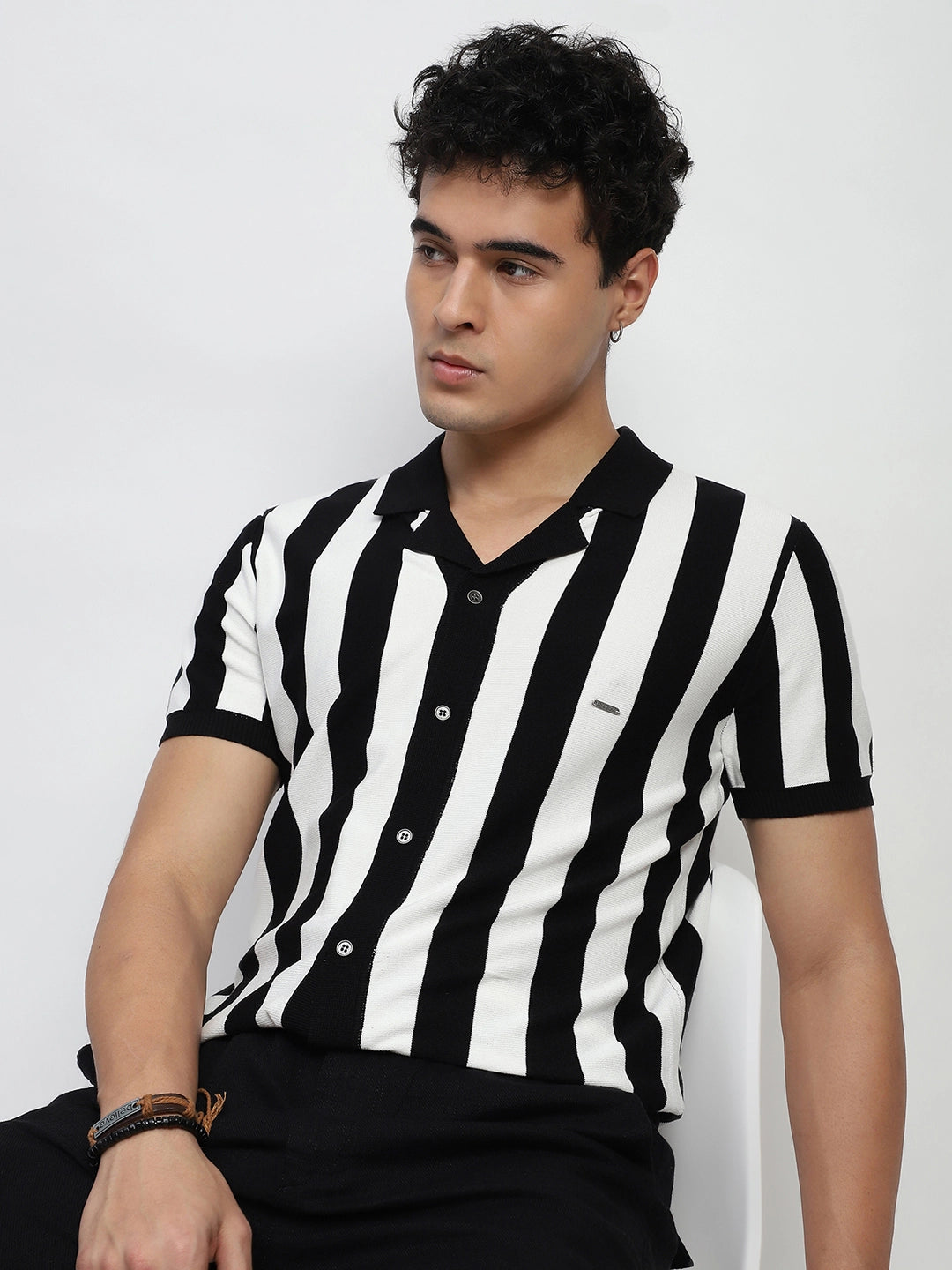 Monochrome Striped Viscose Shirt - Global Republic