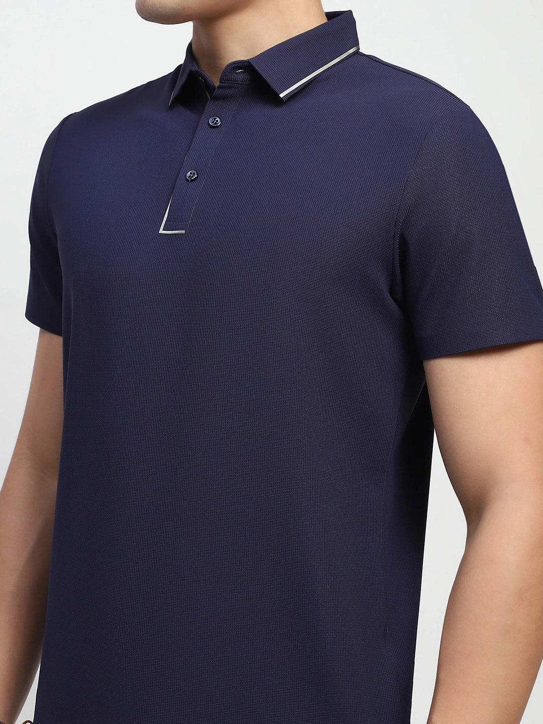 Navy Solid Nylon Polo T-Shirt - Global Republic