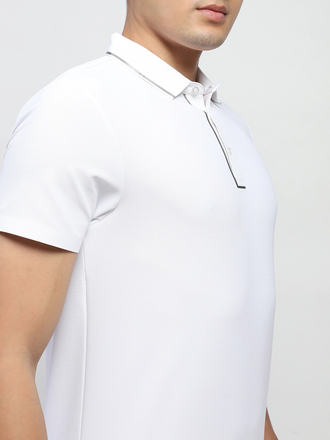 White Solid Nylon Polo T-Shirt - Global Republic