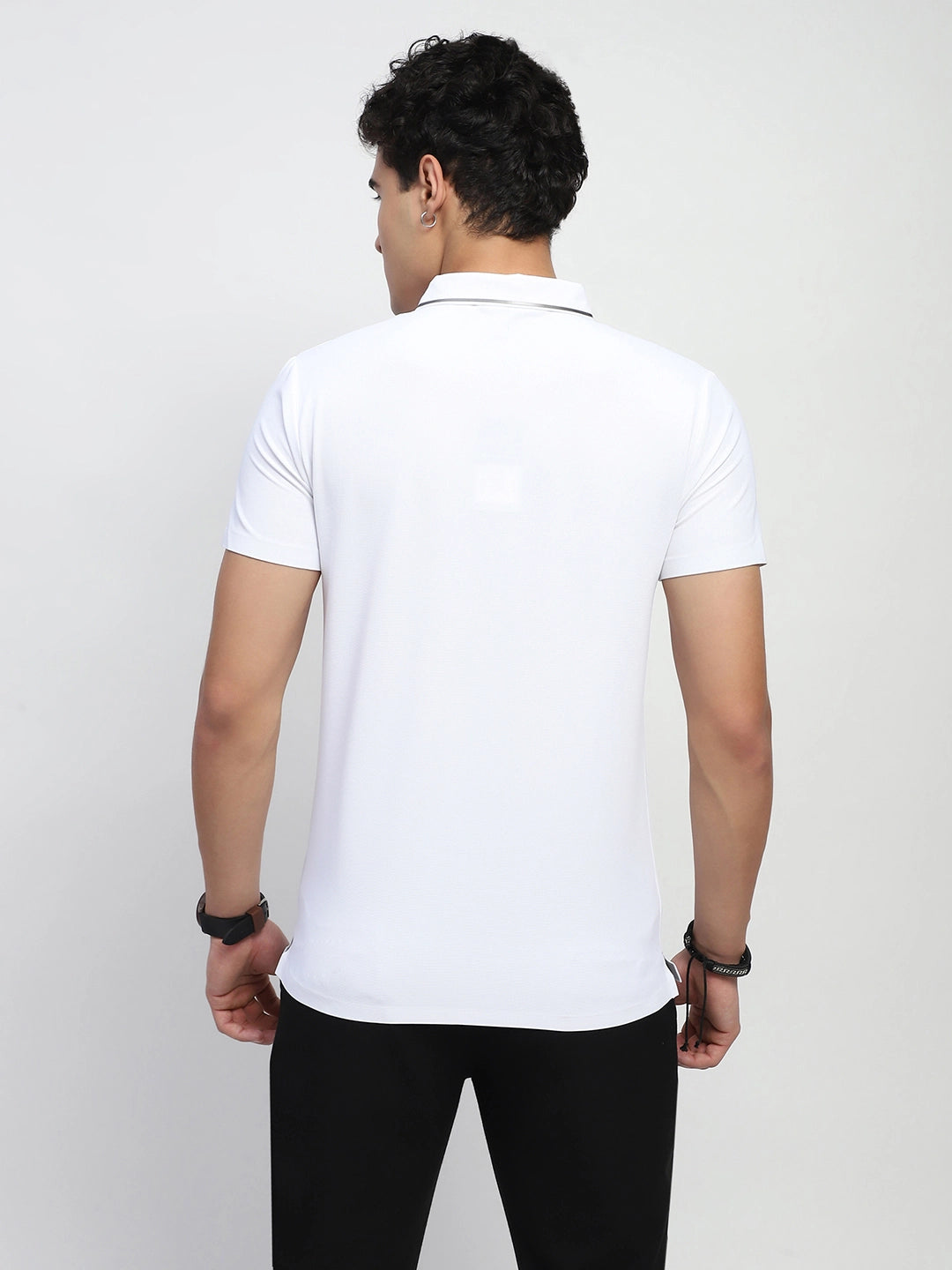 White Solid Nylon Polo T-Shirt - Global Republic
