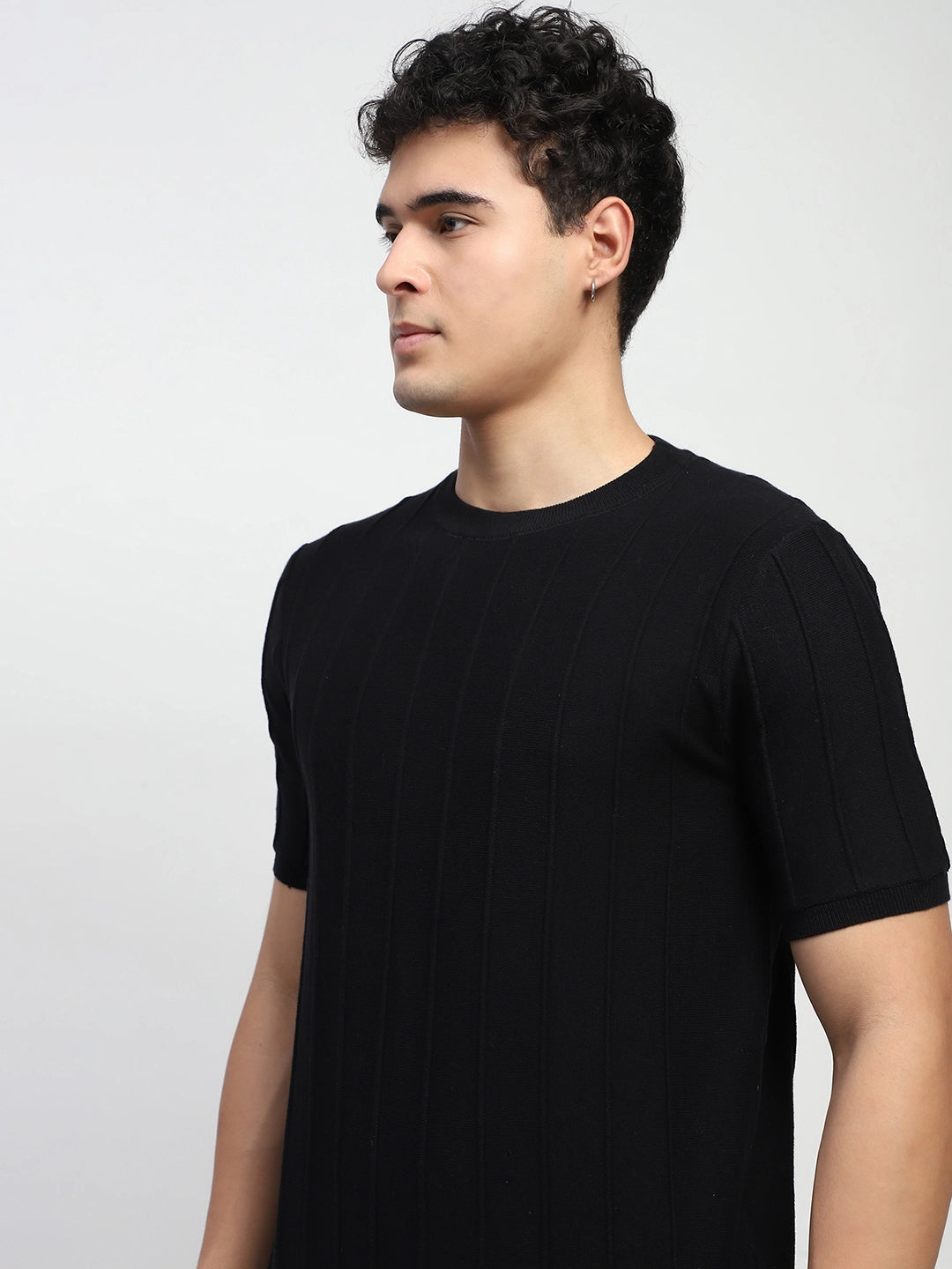 Knitted Self Striped Cotton T-Shirt - Global Republic