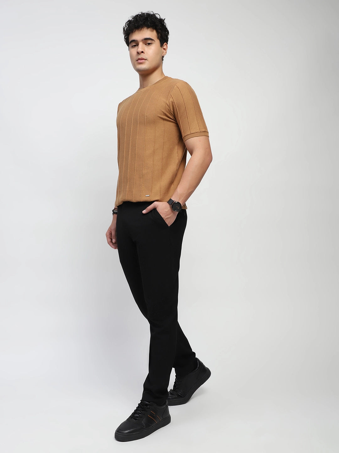 Brown Knitted Textured T-Shirt - Global Republic