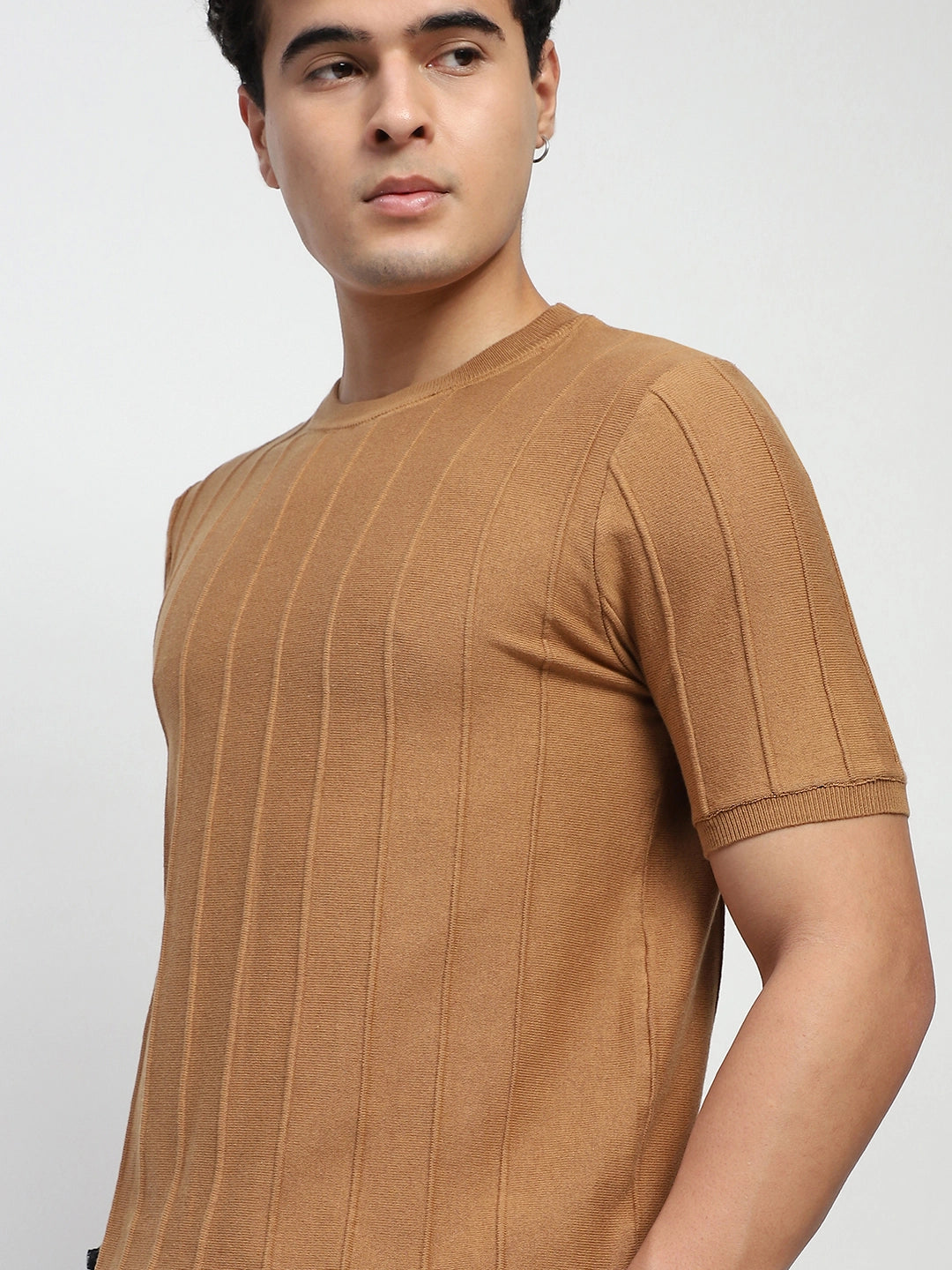 Brown Knitted Textured T-Shirt - Global Republic