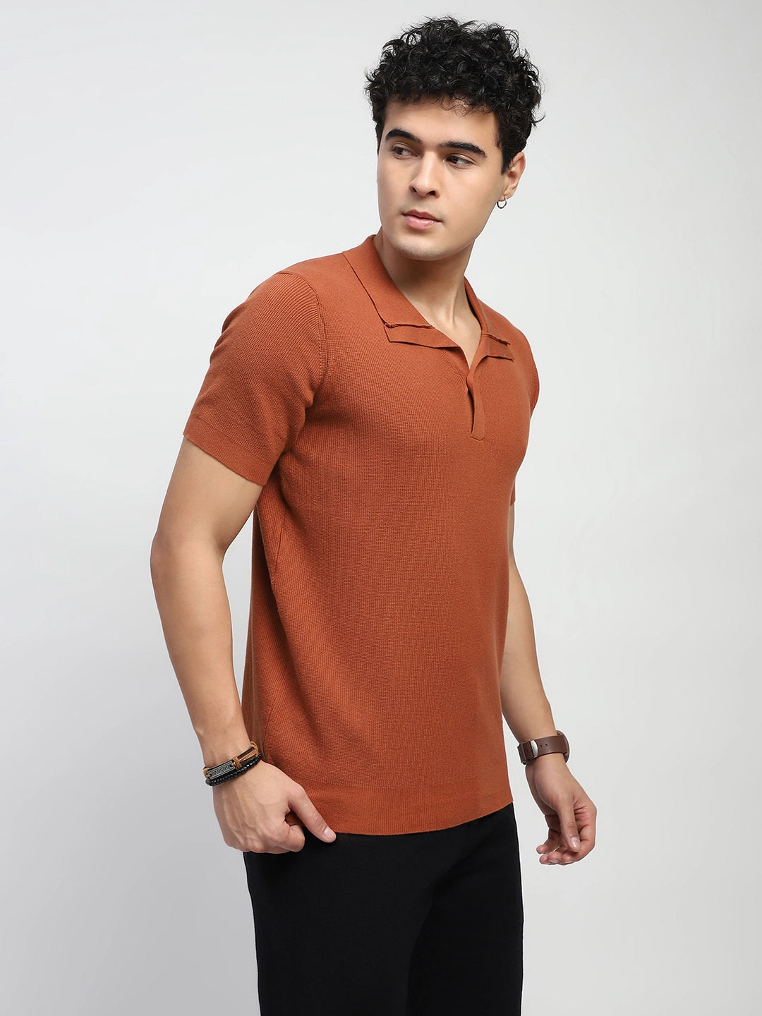 Rust Textured Cotton T-Shirt - Global Republic