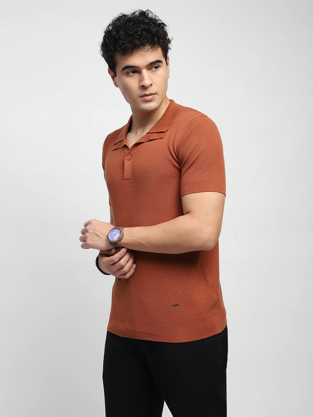Rust Textured Cotton T-Shirt - Global Republic