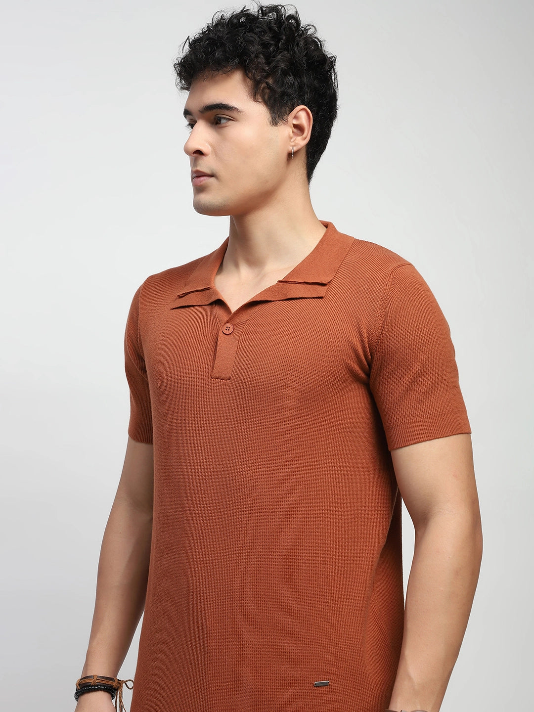 Rust Textured Cotton T-Shirt - Global Republic