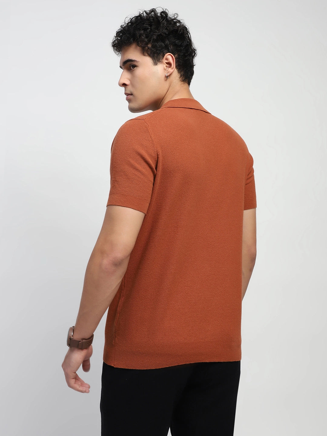 Rust Textured Cotton T-Shirt - Global Republic