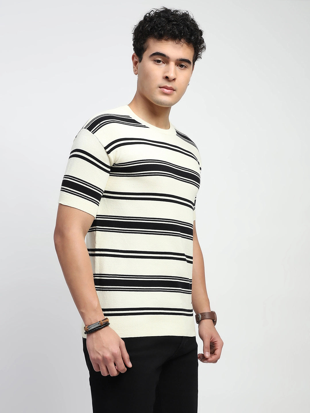 Striped Knitted Cotton T-Shirt - Global Republic