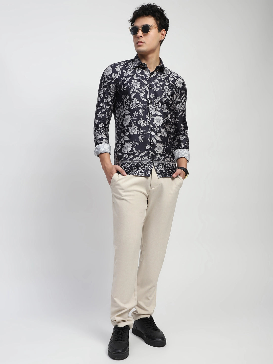 Black Floral Cotton Shirt - Global Republic