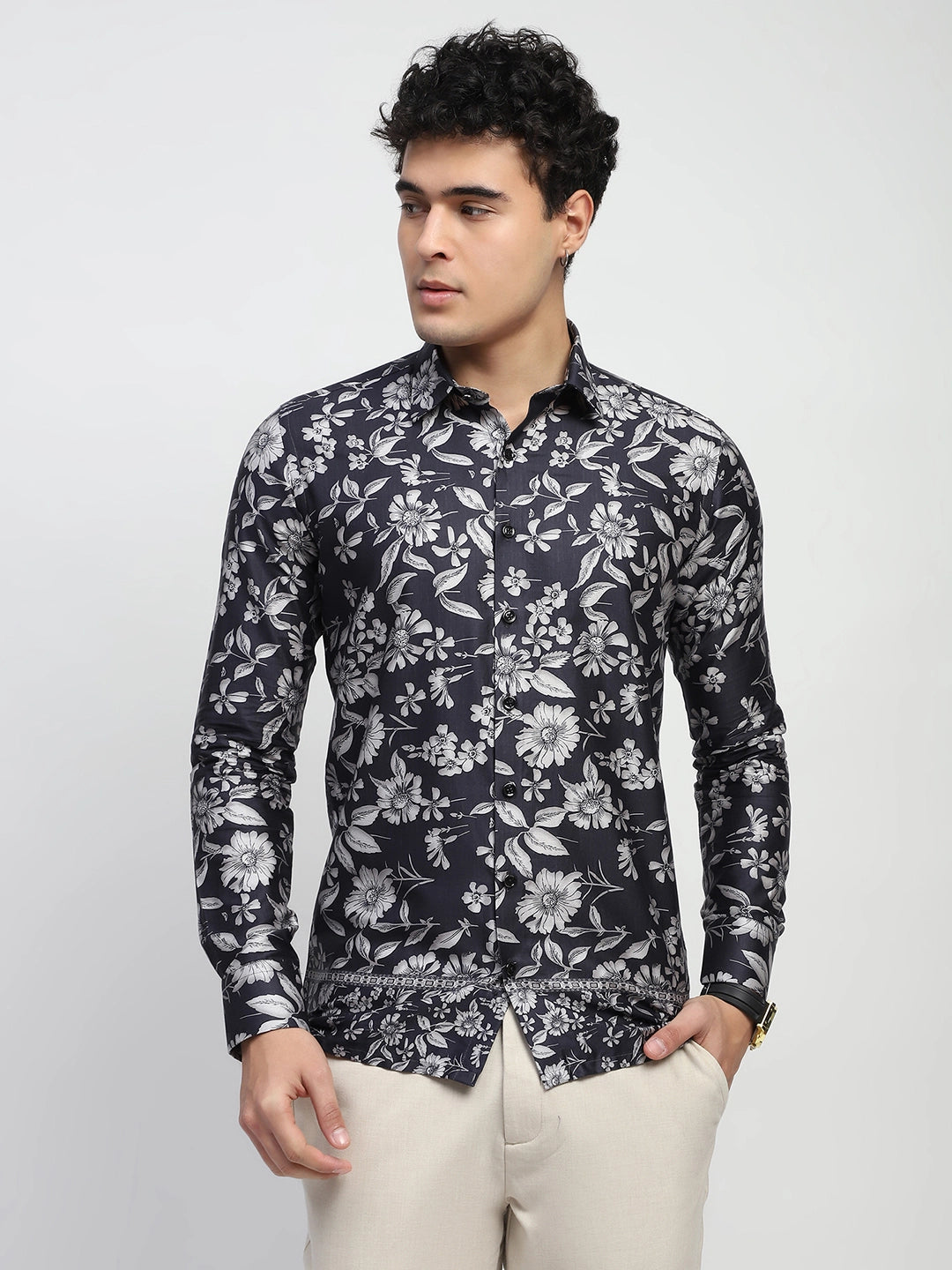 Black Floral Cotton Shirt - Global Republic