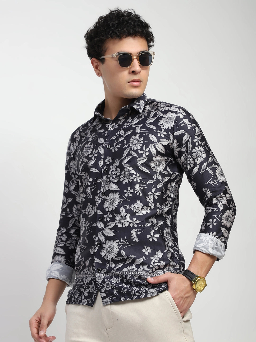 Black Floral Cotton Shirt - Global Republic