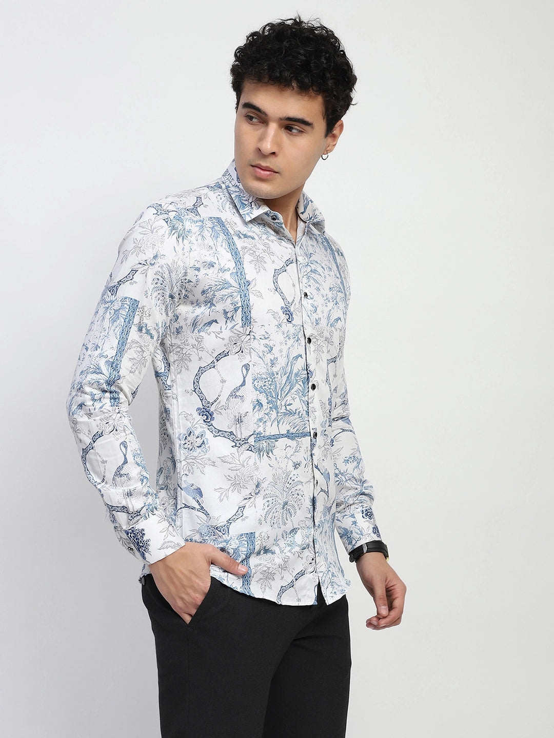 White Tropical Cotton Regular Fit Shirt - Global Republic