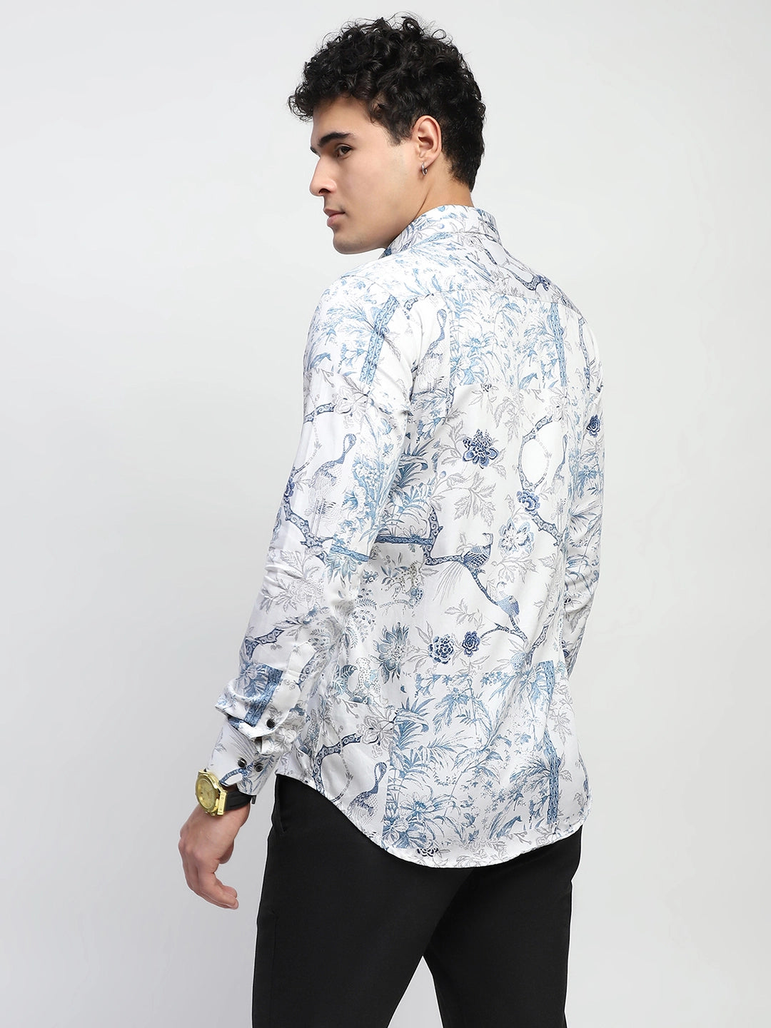 White Tropical Cotton Regular Fit Shirt - Global Republic