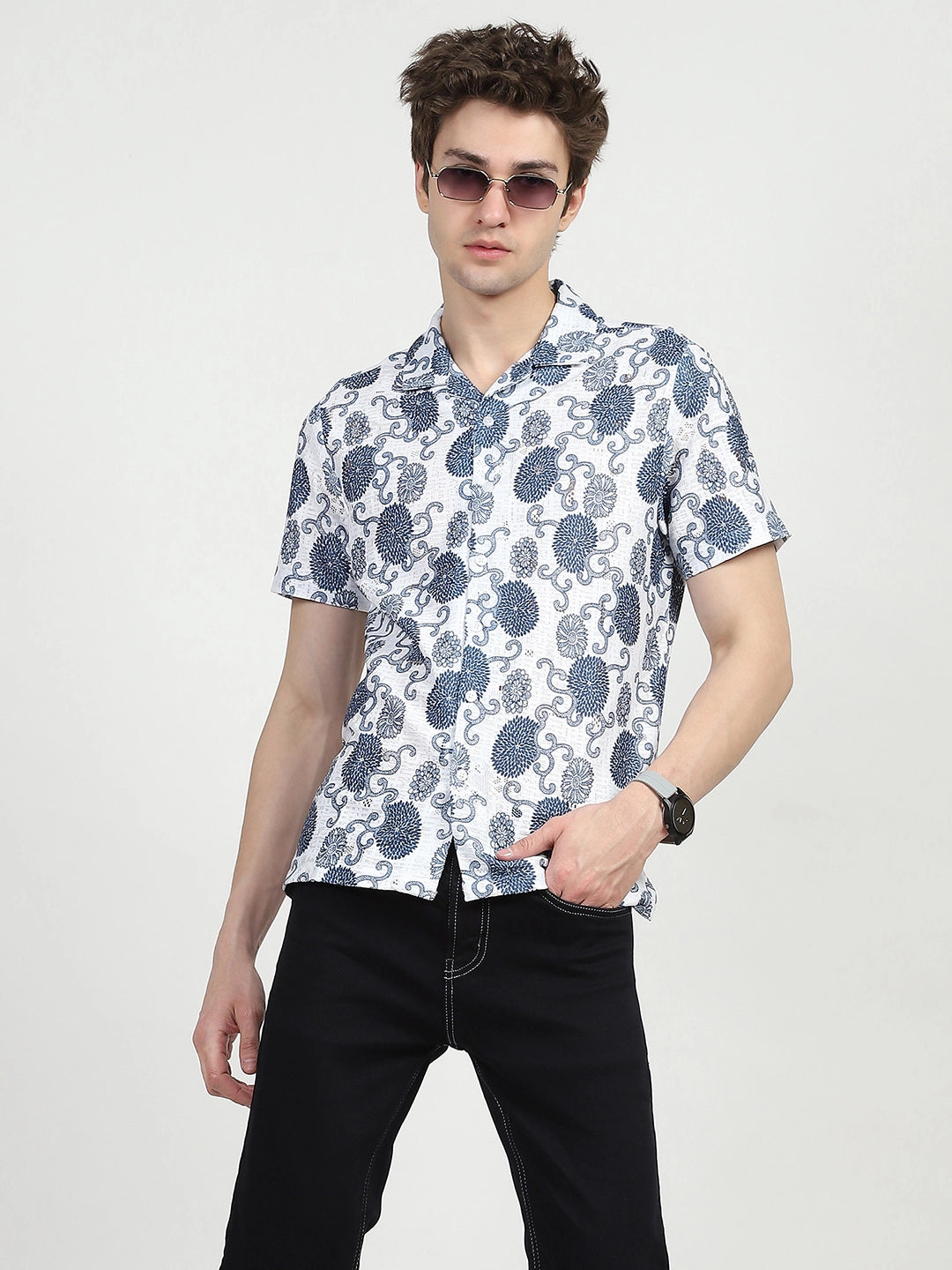 Blue Floral Print Shirt - Global Republic