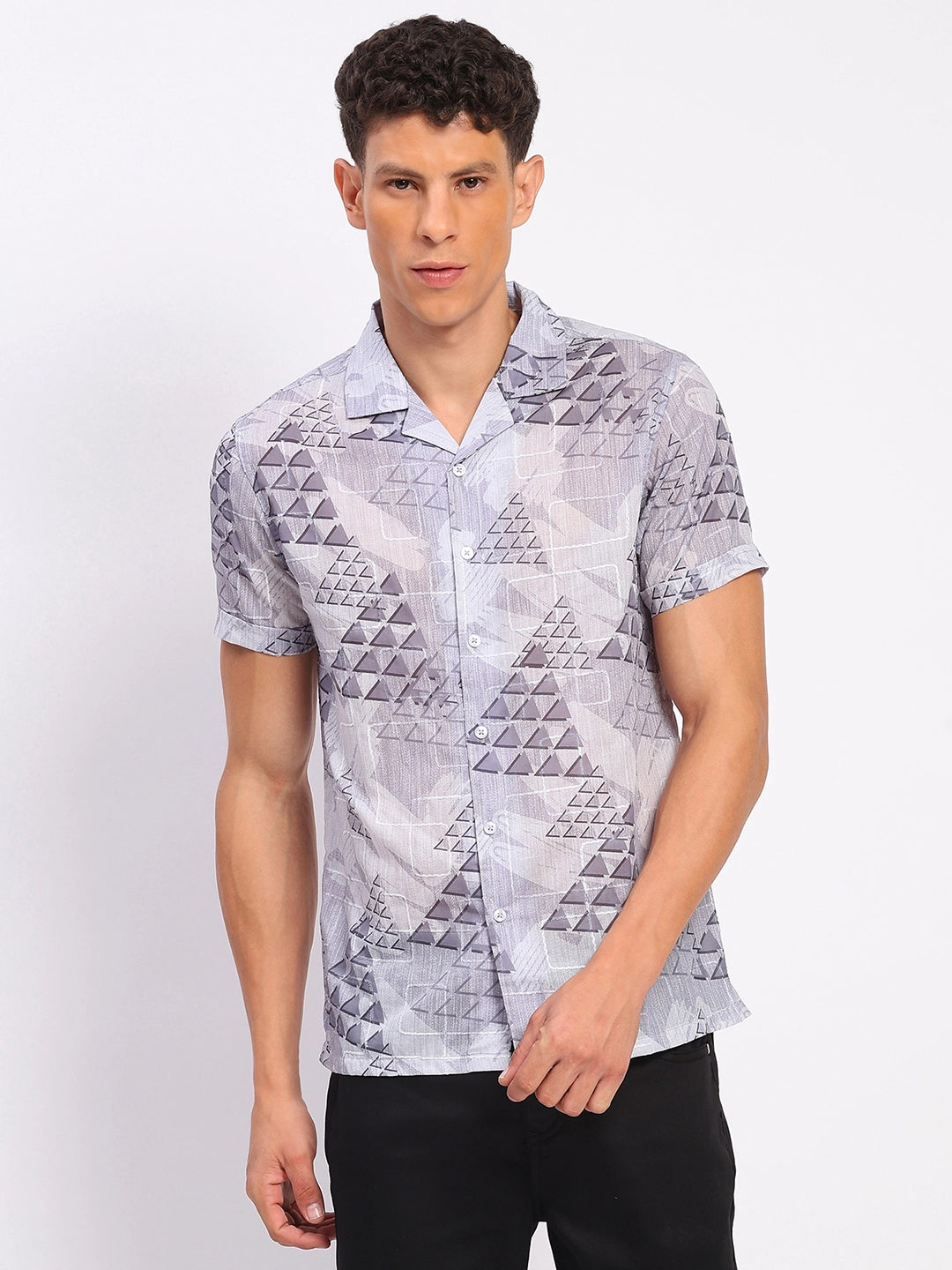 Grey Abstract Print Shirt - Global Republic