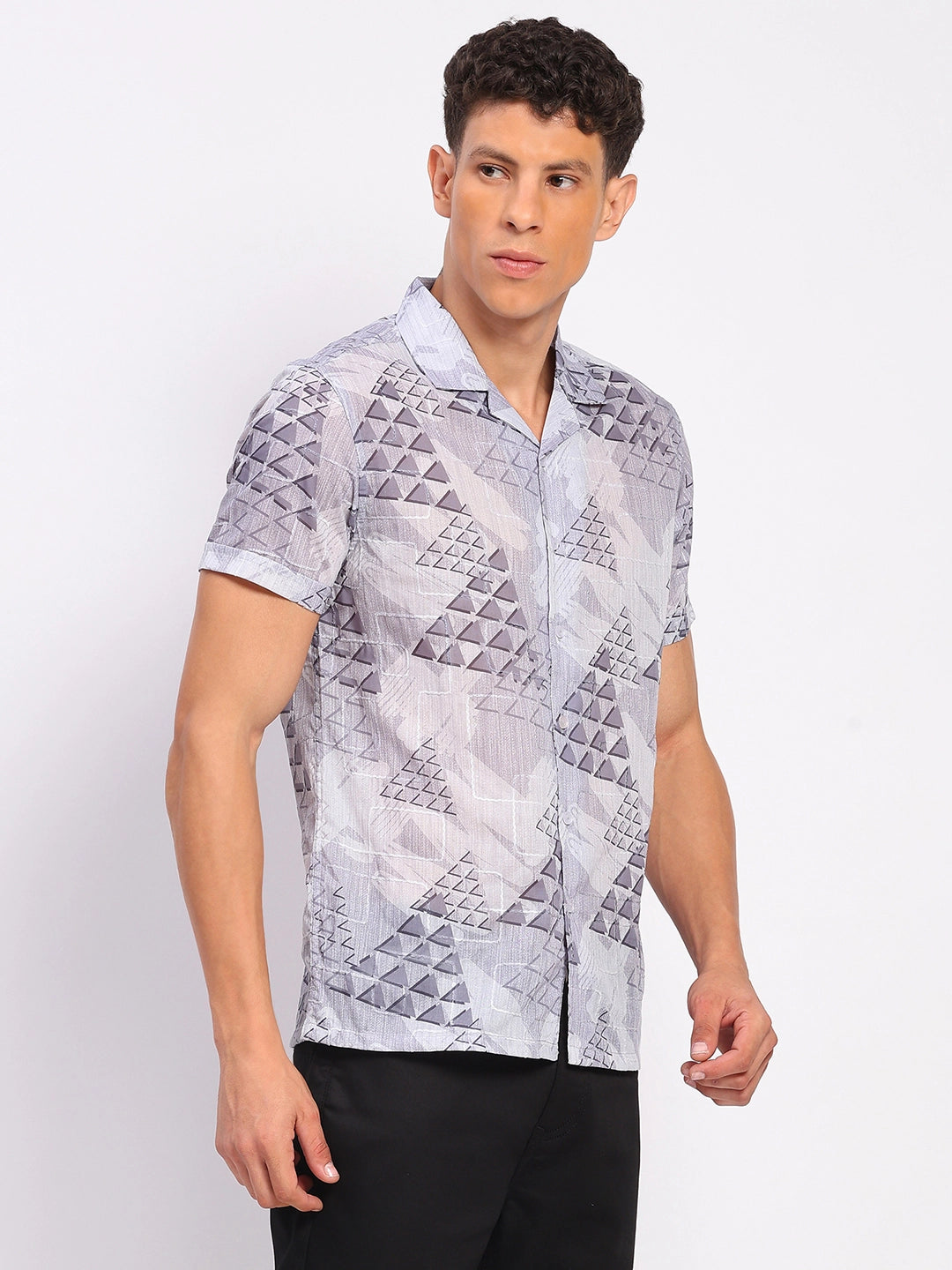 Grey Abstract Print Shirt - Global Republic