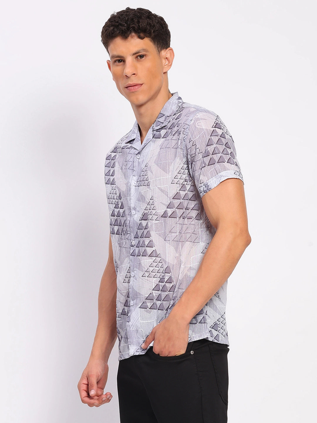 Grey Abstract Print Shirt - Global Republic