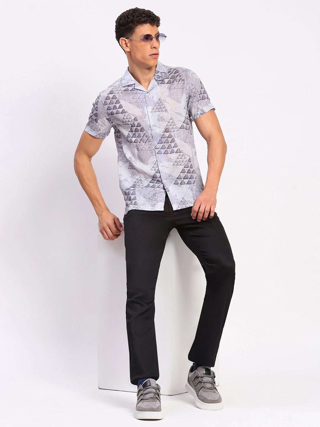 Grey Abstract Print Shirt - Global Republic