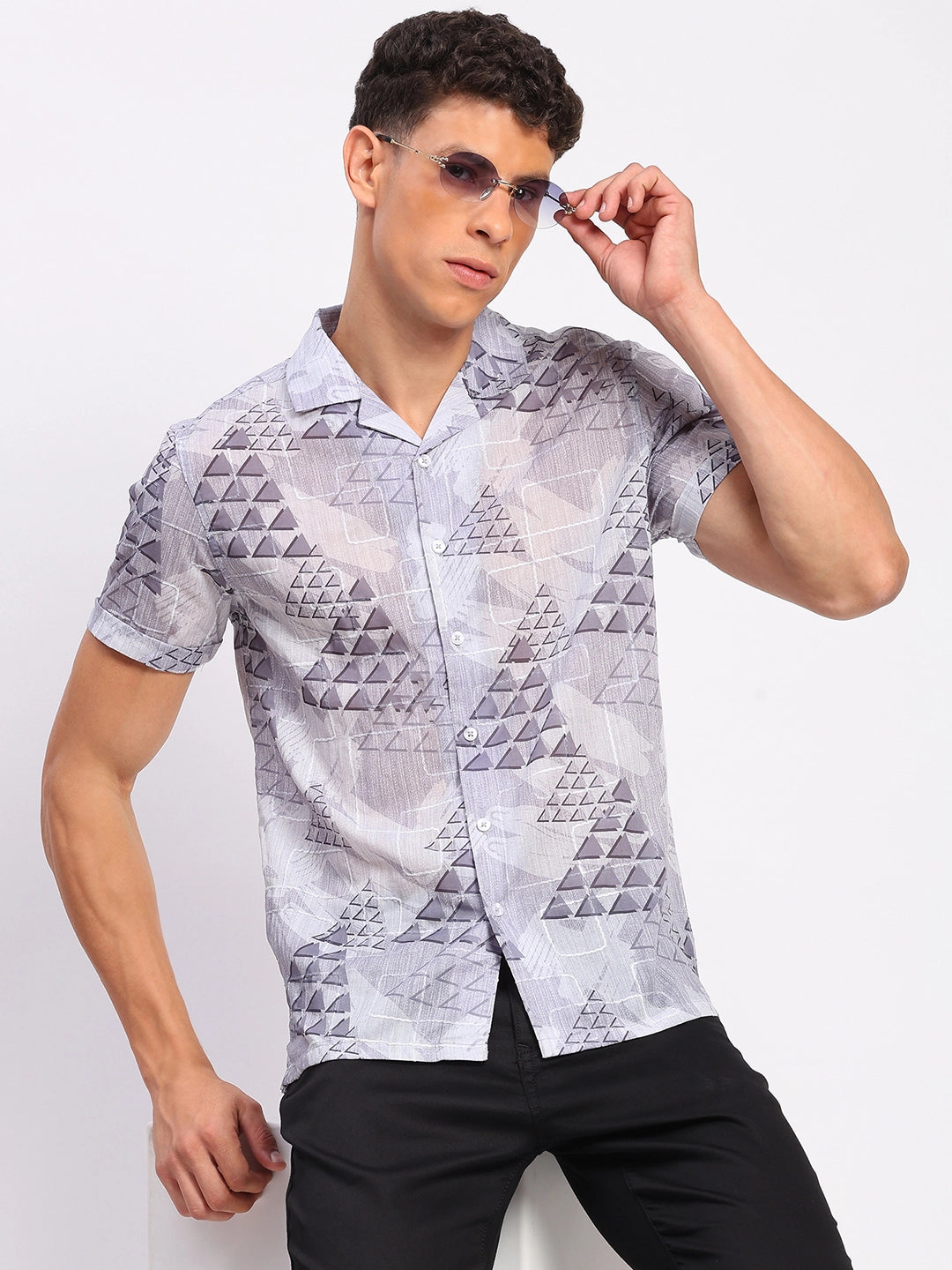 Grey Abstract Print Shirt - Global Republic