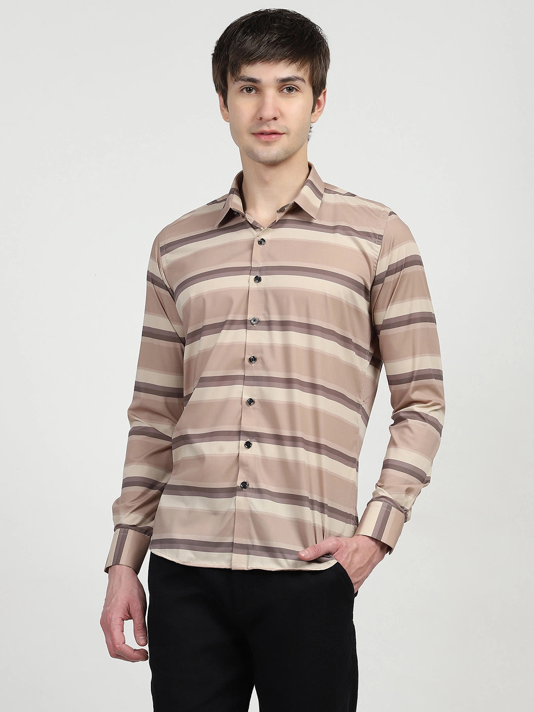 Brown Striped Nylon Blend Shirt - Global Republic