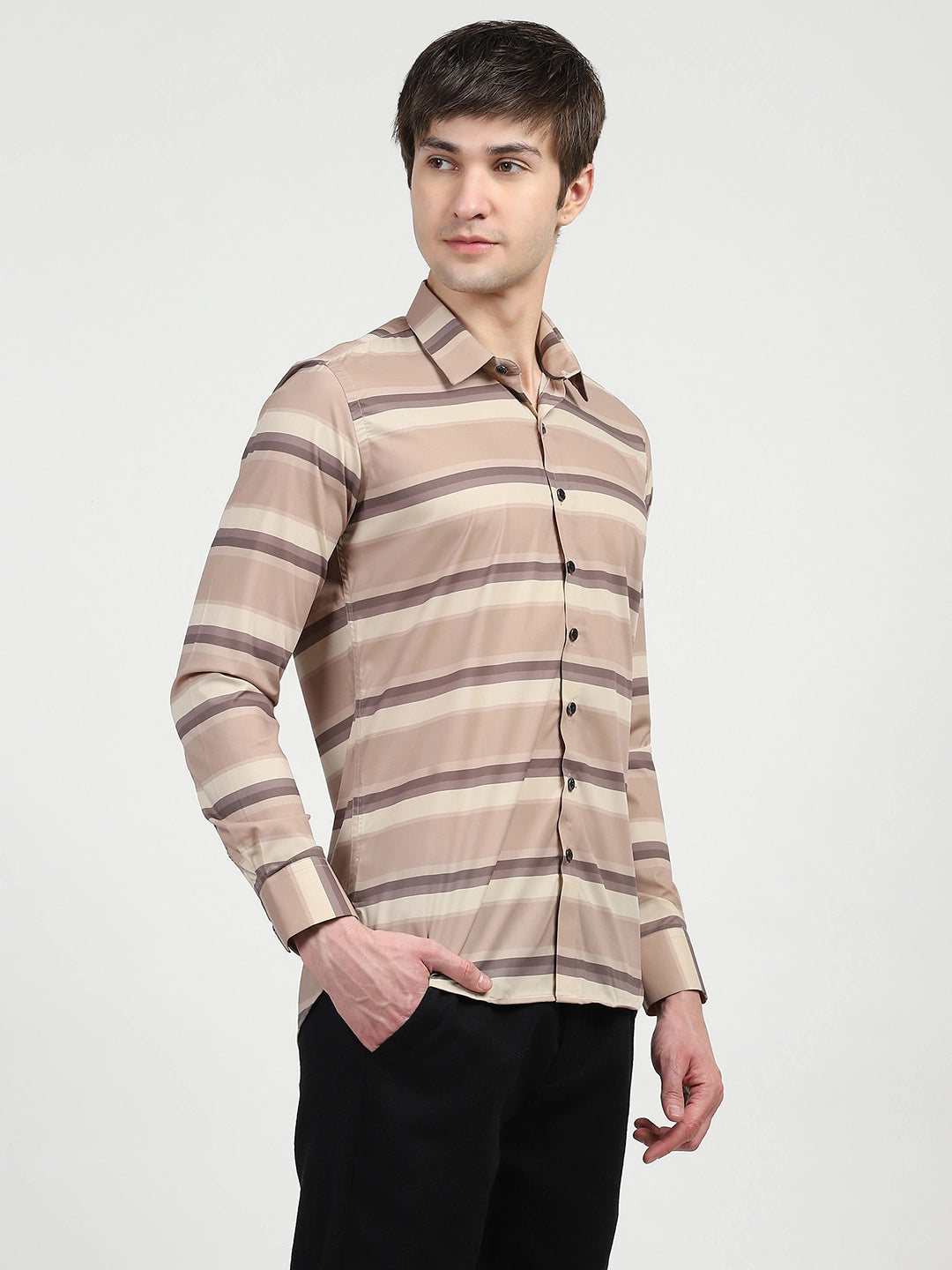 Brown Striped Nylon Blend Shirt - Global Republic