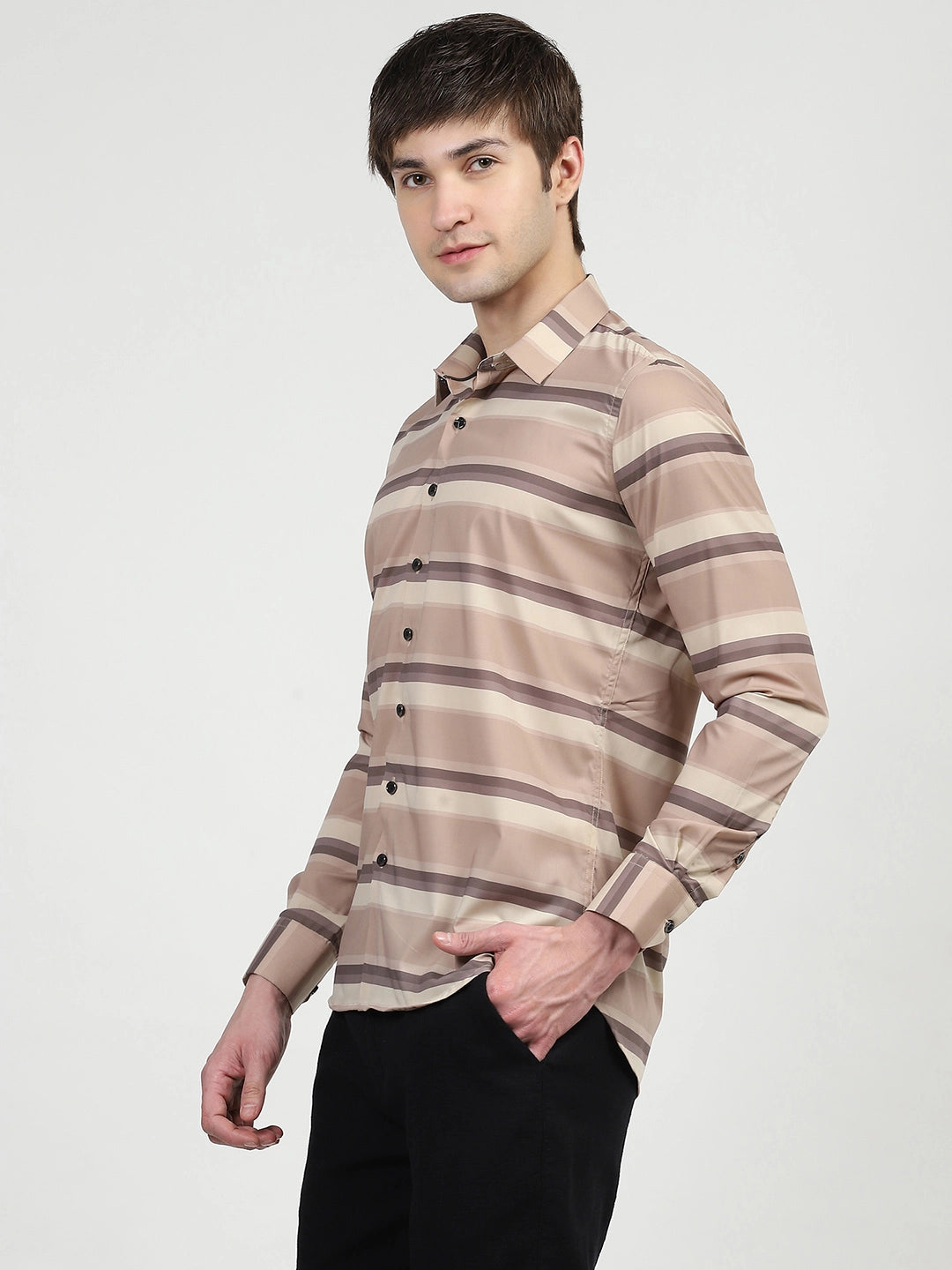 Brown Striped Nylon Blend Shirt - Global Republic