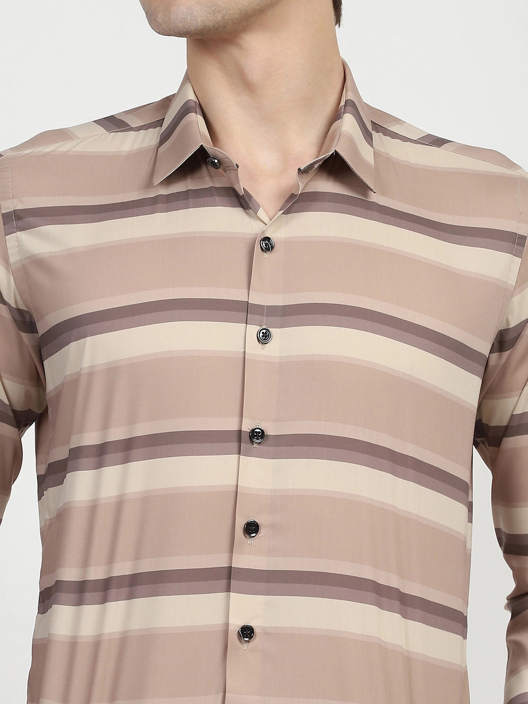 Brown Striped Nylon Blend Shirt - Global Republic