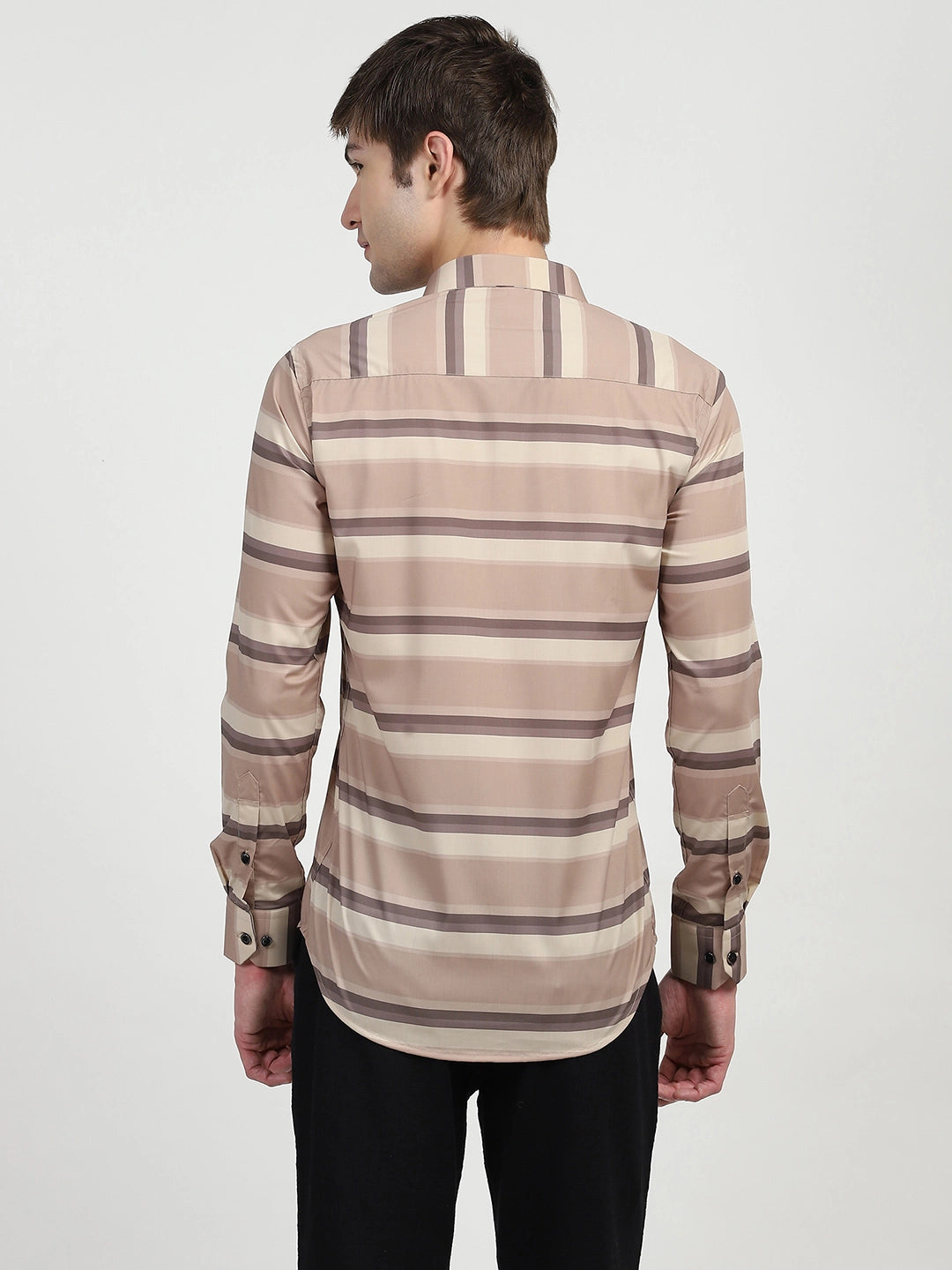 Brown Striped Nylon Blend Shirt - Global Republic
