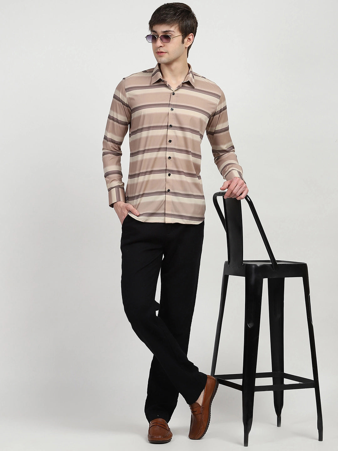 Brown Striped Nylon Blend Shirt - Global Republic