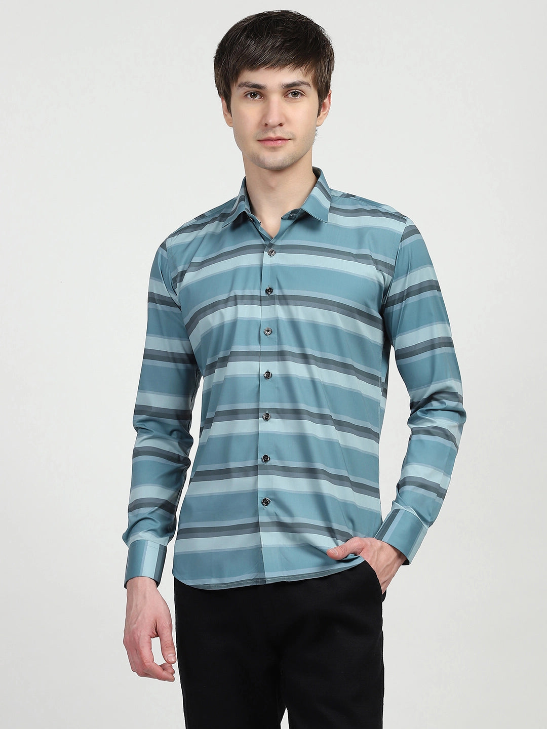 Blue Striped Nylon Blend Shirt - Global Republic