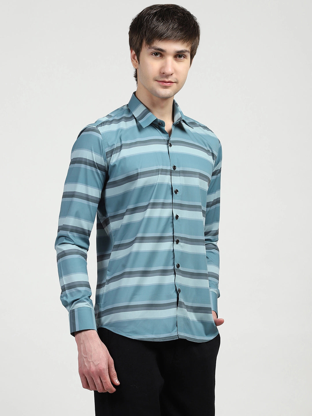 Blue Striped Nylon Blend Shirt - Global Republic