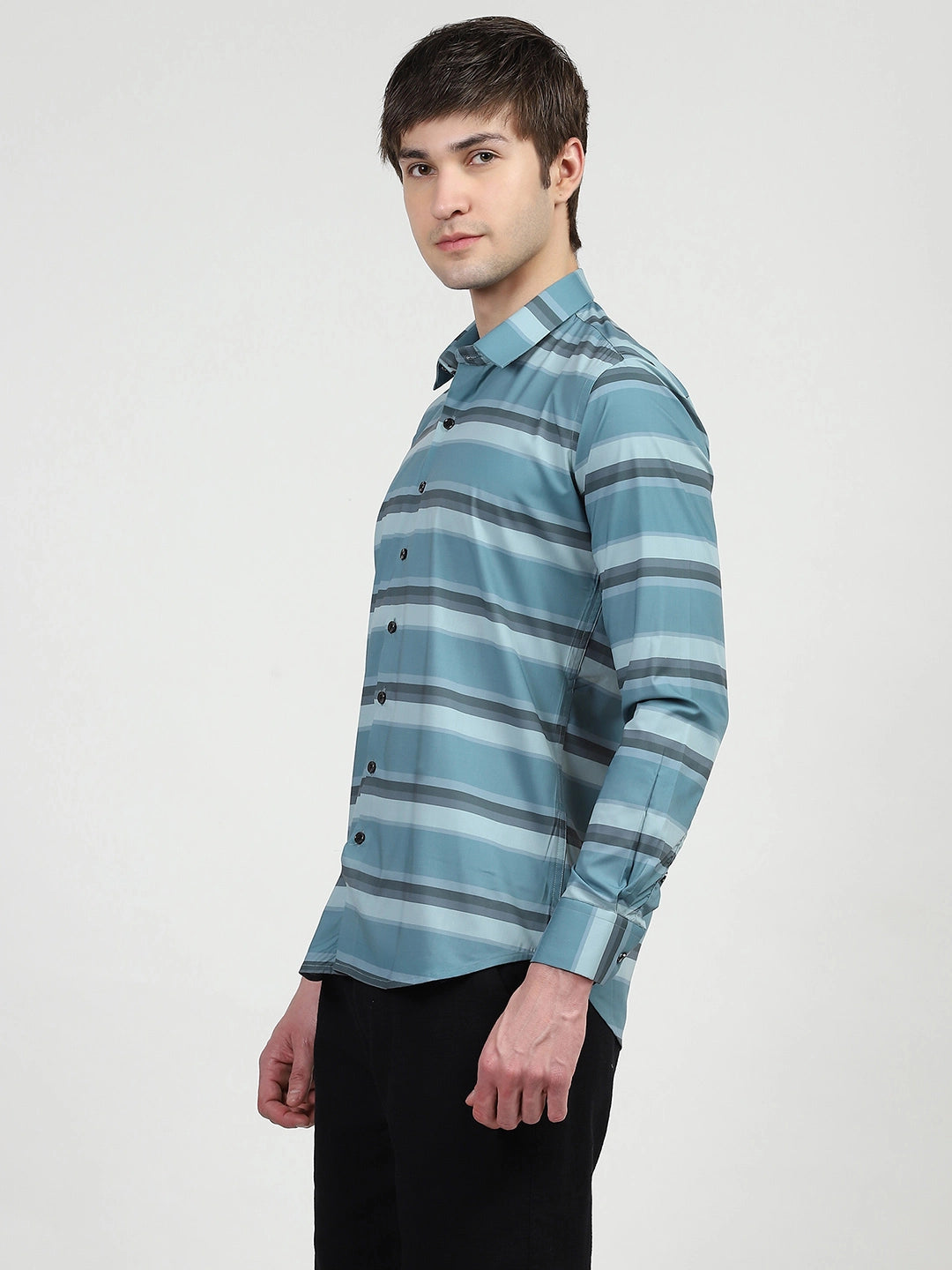 Blue Striped Nylon Blend Shirt - Global Republic