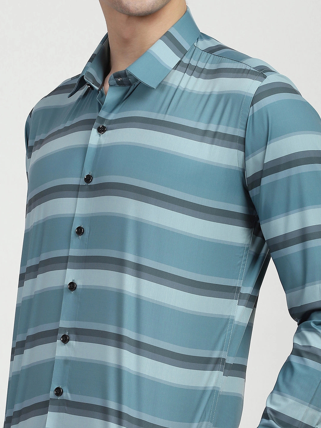 Blue Striped Nylon Blend Shirt - Global Republic