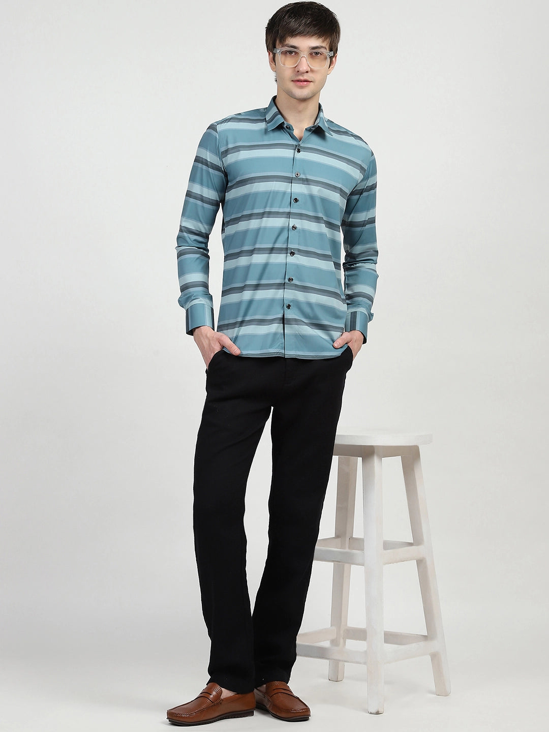Blue Striped Nylon Blend Shirt - Global Republic