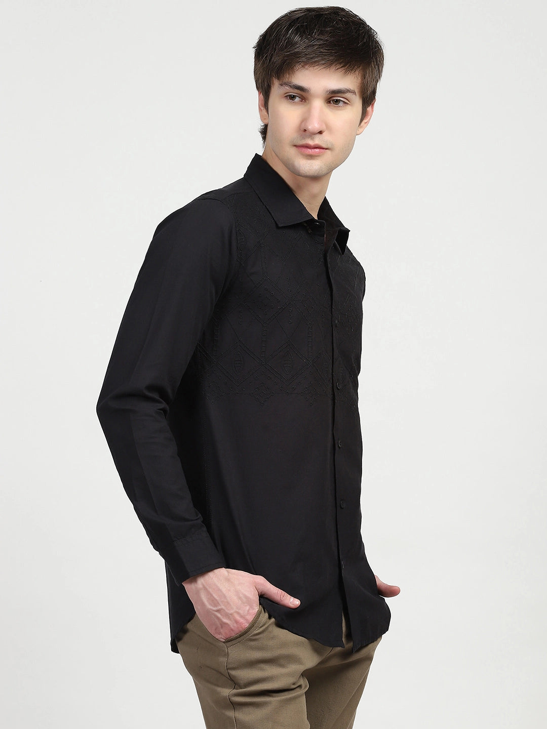 Black Embroidered Cotton Shirt - Global Republic