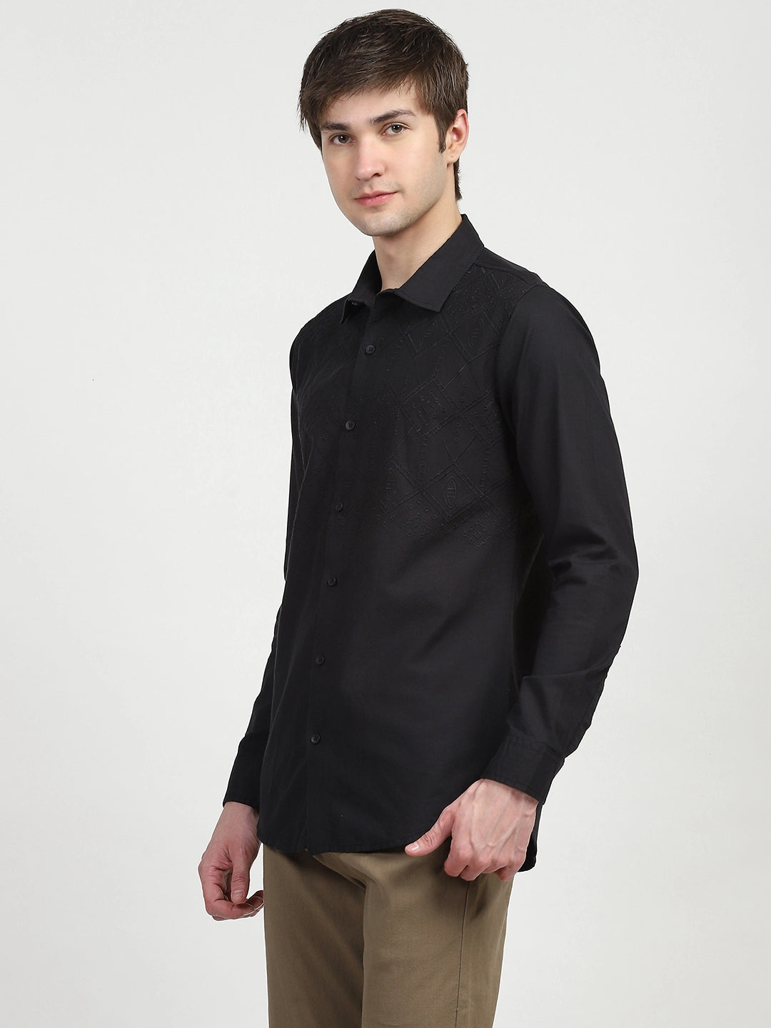 Black Embroidered Cotton Shirt - Global Republic