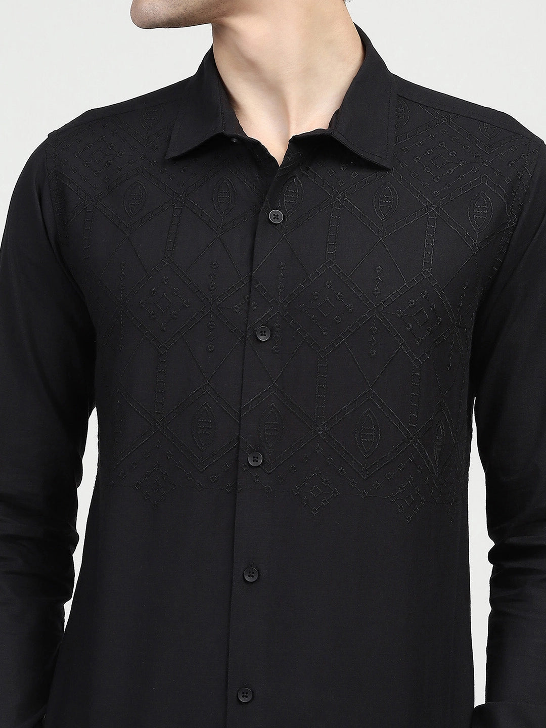 Black Embroidered Cotton Shirt - Global Republic