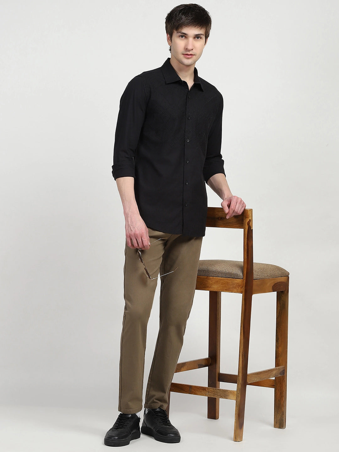 Black Embroidered Cotton Shirt - Global Republic