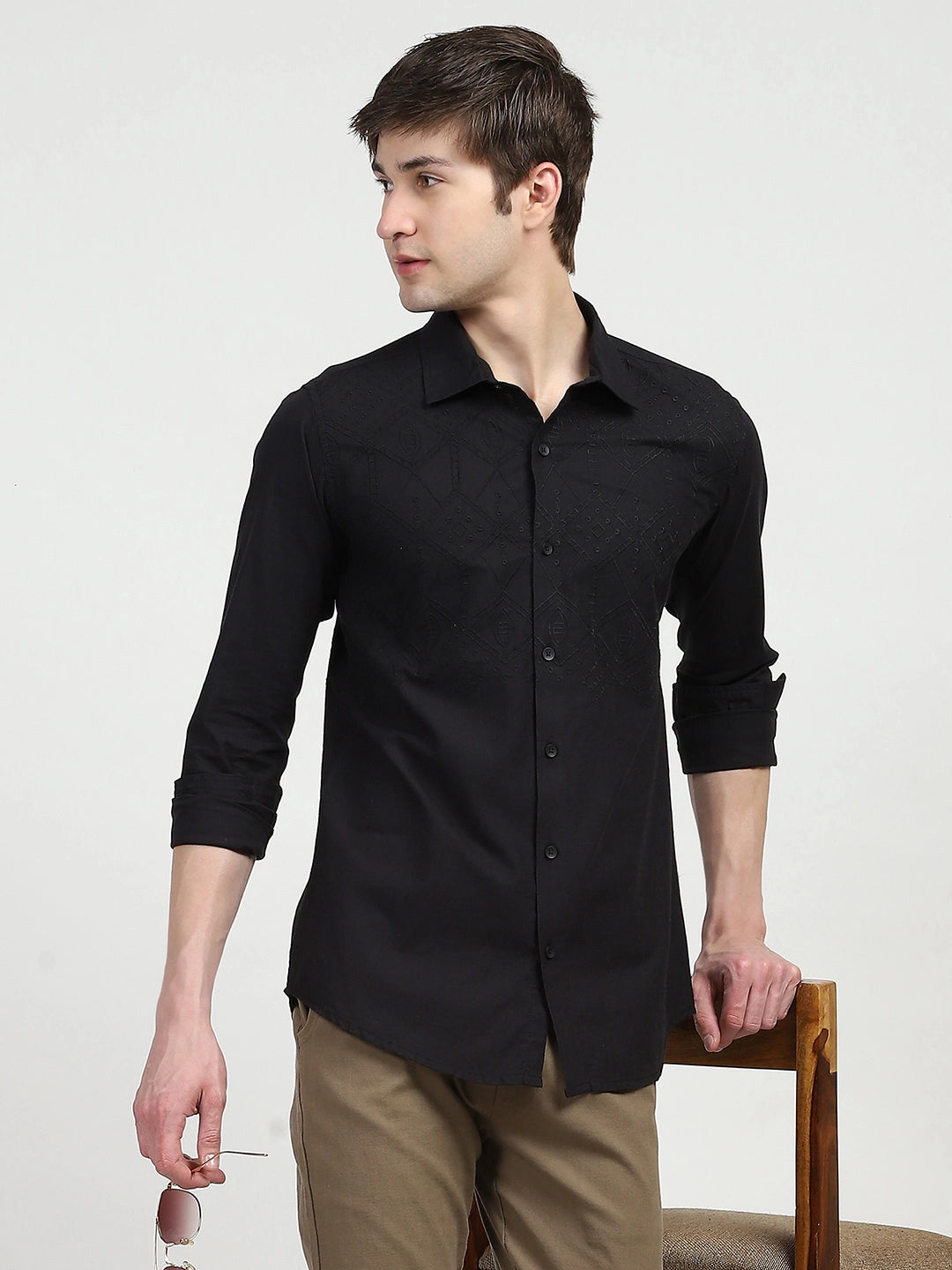 Black Embroidered Cotton Shirt - Global Republic