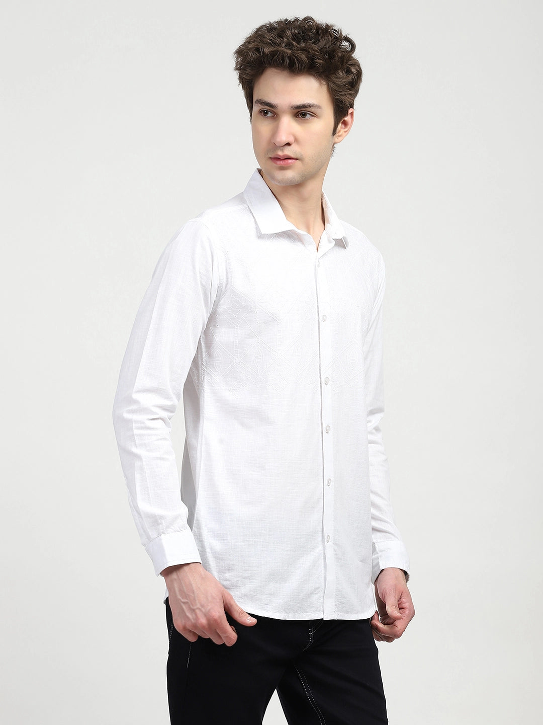 White Cotton Embroidered Shirt - Global Republic