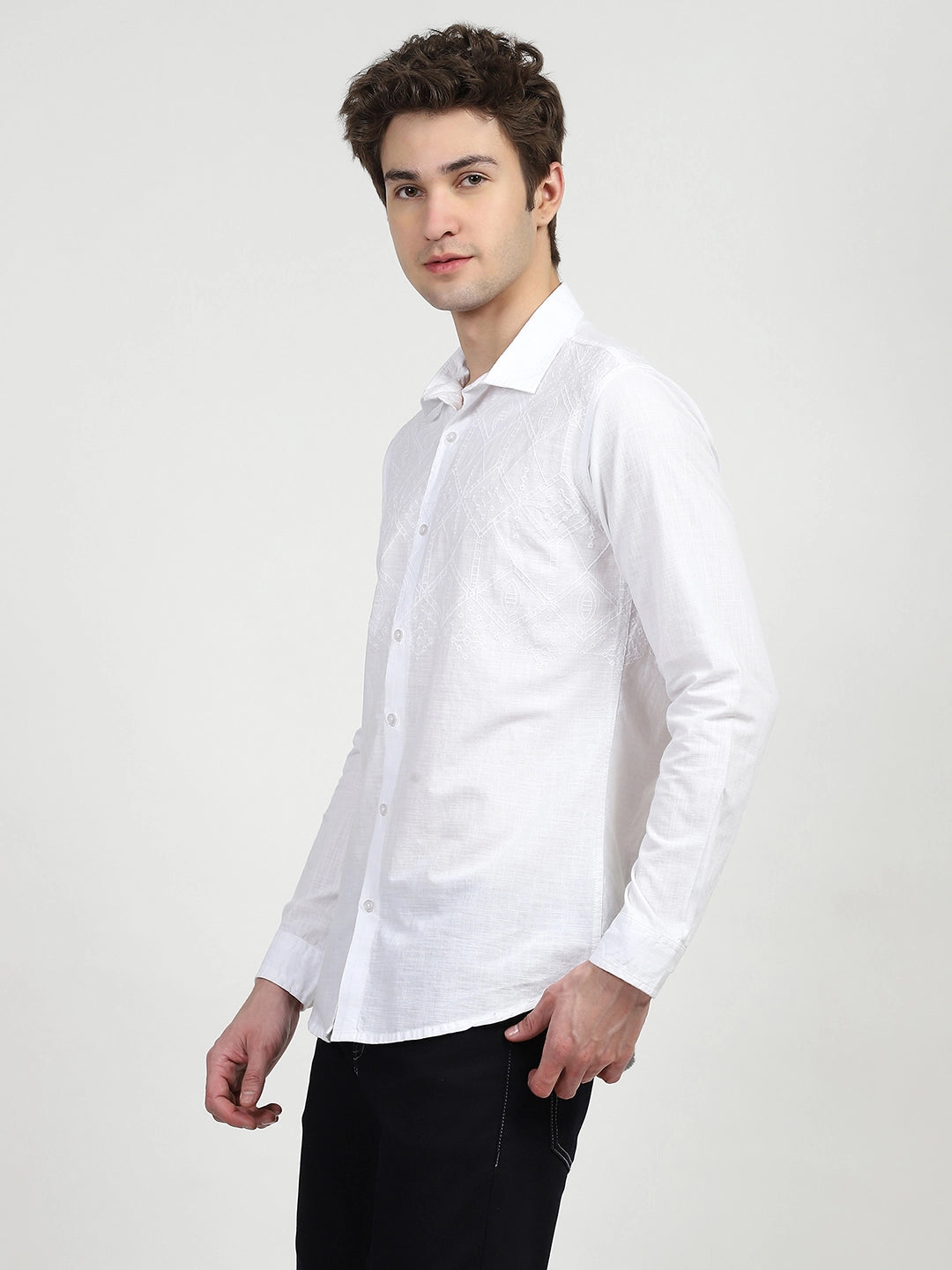White Cotton Embroidered Shirt - Global Republic