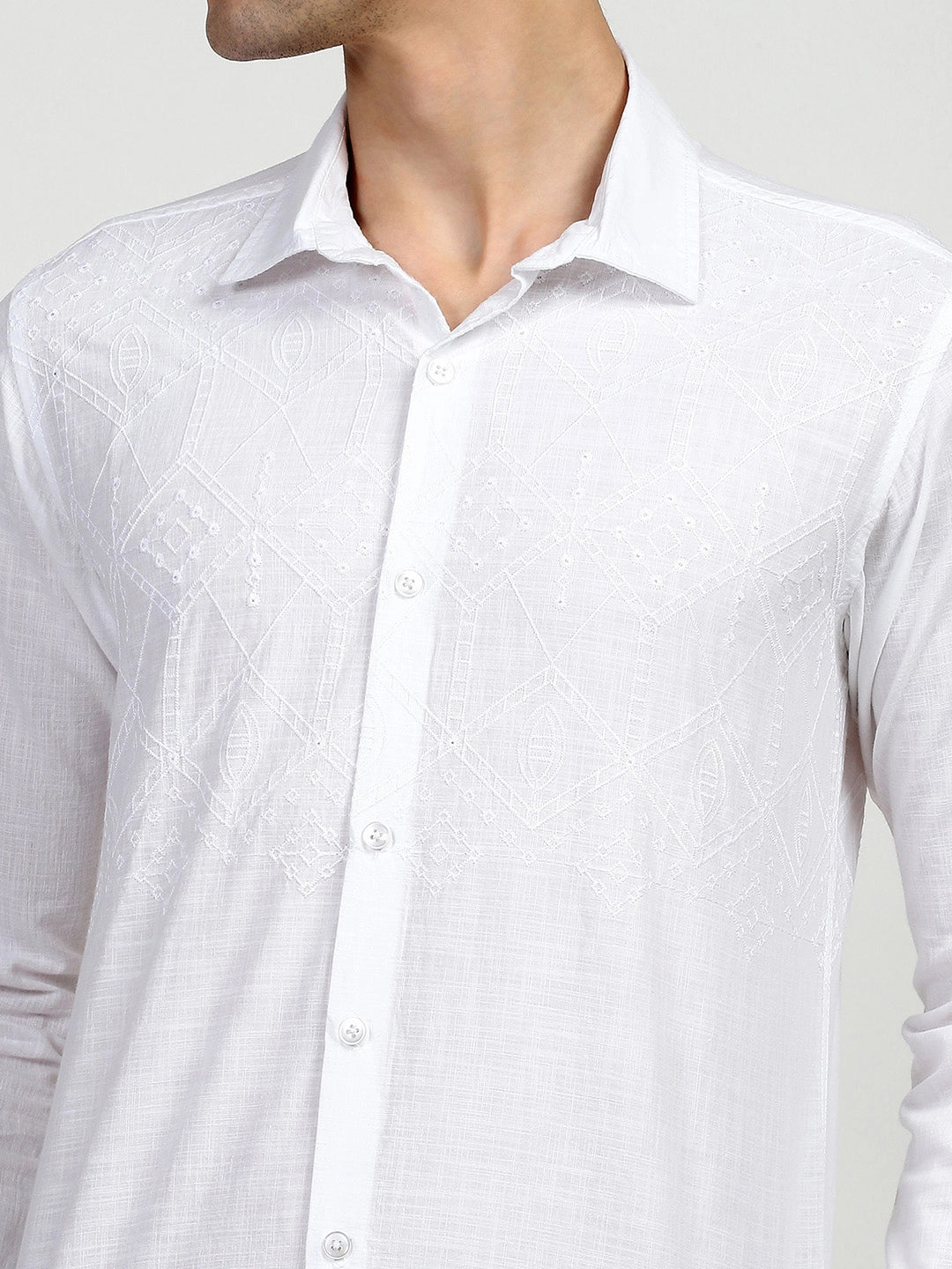 White Cotton Embroidered Shirt - Global Republic
