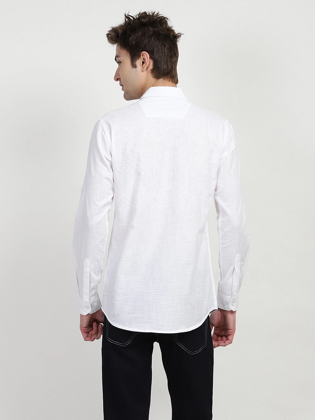 White Cotton Embroidered Shirt - Global Republic